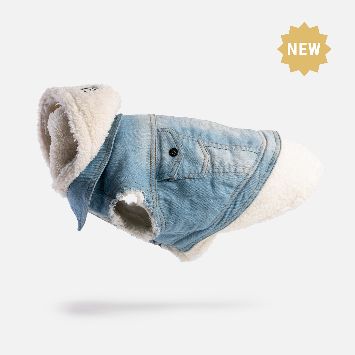 👖 Justin Denim Dog Jacket – Distressed Jean Jacket with Sherpa Lining