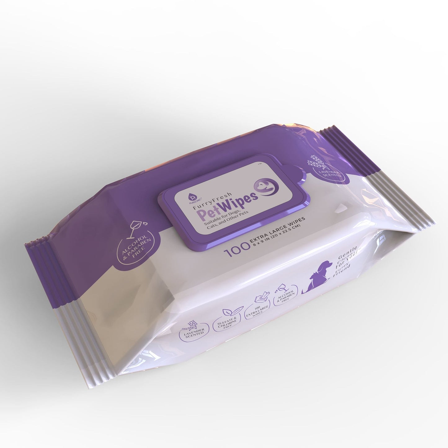 Pursonic Lavender Scented Pet Wipes – 12 Packs of 100 (1200 Total) Extra Large Wipes for Gentle Cleaning & Deodorizing